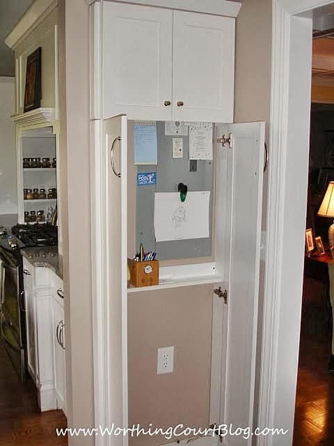 Kitchen command center in a shallow cabinet