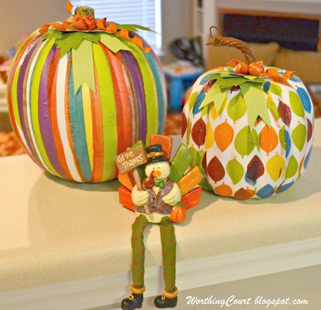 How to decoupage fake pumpkins with decorative napkins for Fall, Halloween and Thanksgiving :: WorthingCourtBlog.com