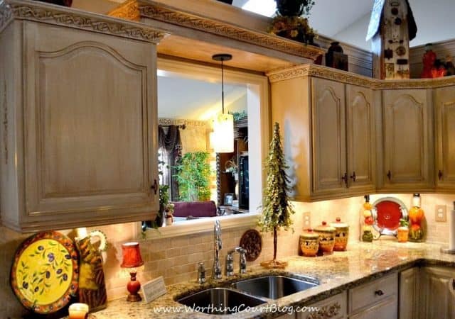 DIY French Country Kitchen Makeover: solution to no place for a light above the kitchen sink