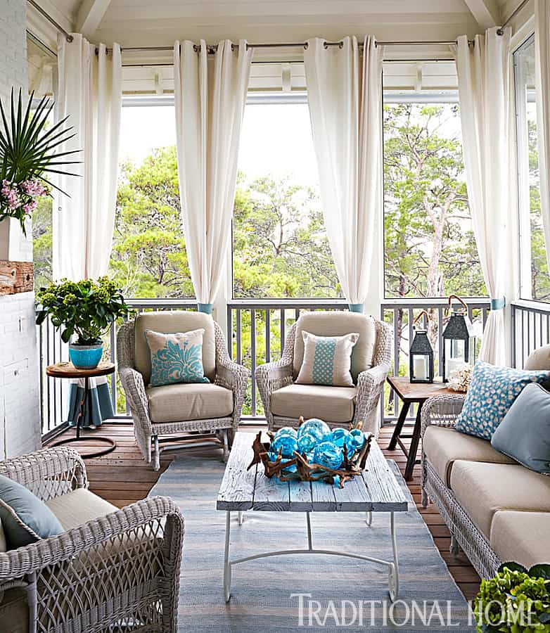 Loads of tips for how to create an inviting outdoor space. The addition of drapery panels is a great way to define your room and create intimacy. No need to spend a lot of money on outdoor fabric either. Canvas painter's drop cloths are readily available at your local big box home improvement store and are very affordable.