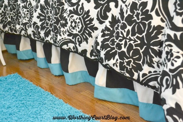 Use a matching sheet to add a band to a ready-made bed skirt.  The customized look will make it look like it came from a designer's workroom.