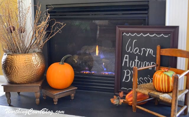 Fall decorations on a hearth