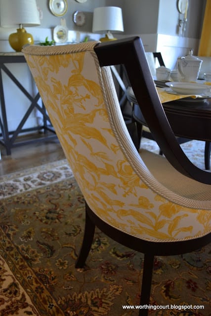 yellow and gray dining room chair via Worthing Court blog