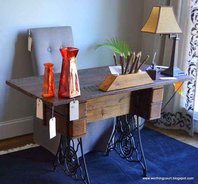 Vintage sewing machine cabinet turned into a desk via Worthing Court blog