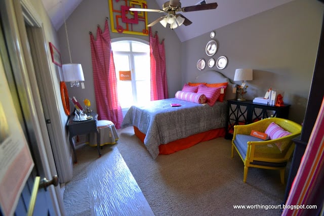 pink, yellow and gray girls bedroom via Worthing Court blog