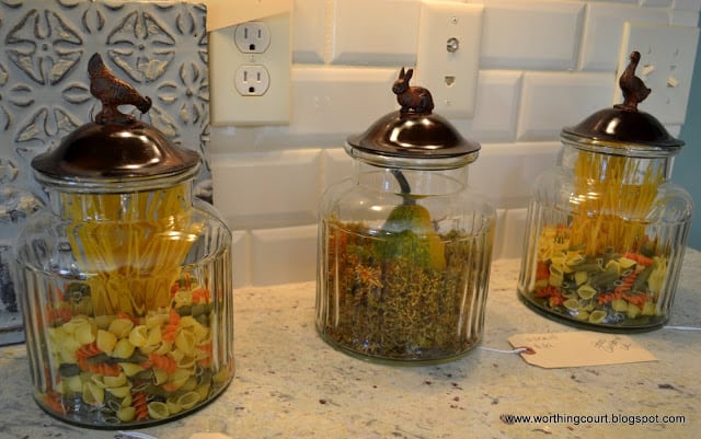 colored pasta in glass containers via Worthing Court blog