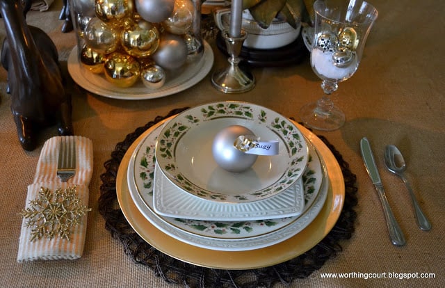 Christmas table, centerpiece, place settings and nativity scene at Worthing Court blog
