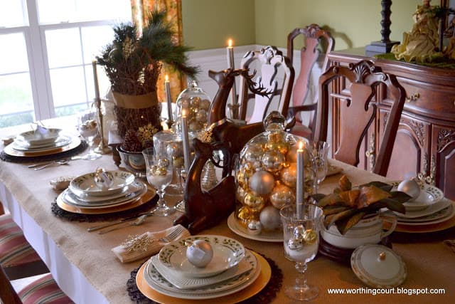 Christmas table, centerpiece, place settings and nativity scene via Worthing Court blog