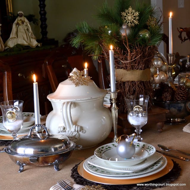 Christmas table, centerpiece, place settings and nativity scene at Worthing Court blog Christmas table, centerpiece, place settings and nativity scene at Worthing Court blog