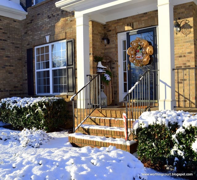 Worthing Court: Winter or Christmas front porch with snow