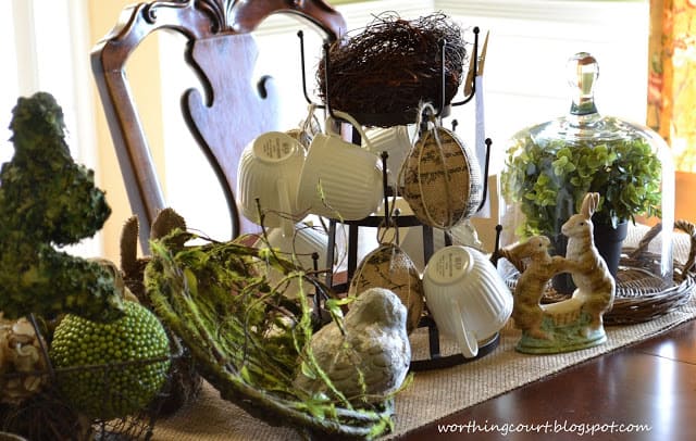 Easter centerpiece using burlap and natural elements via Worthing Court blog