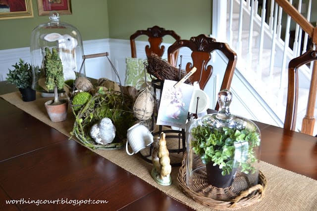 Easter centerpiece using burlap and natural elements via Worthing Court blog