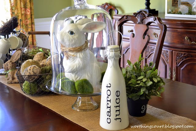 Easter centerpiece using burlap and natural elements via Worthing Court blog