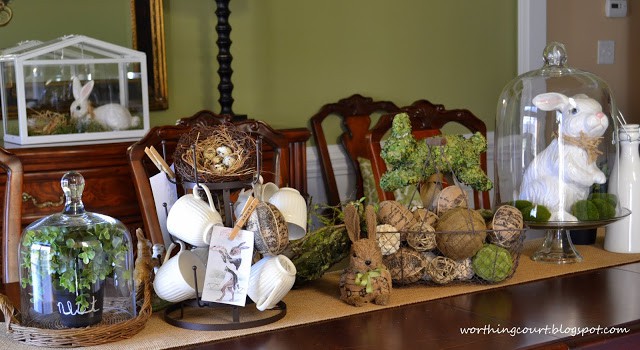 Easter centerpiece using burlap and natural elements via Worthing Court blog