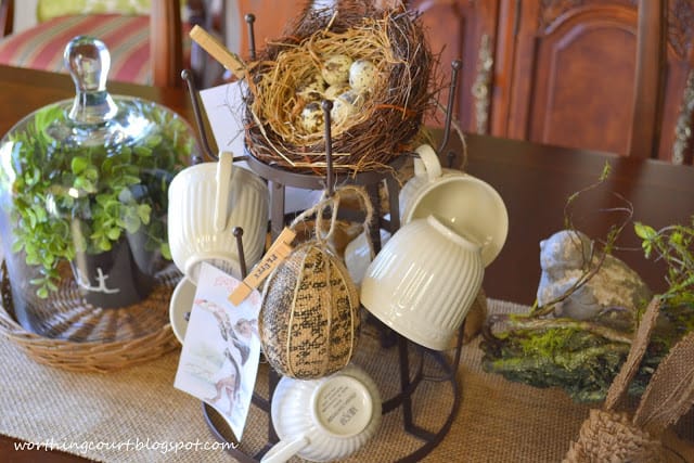 Easter centerpiece using burlap and natural elements via Worthing Court blog