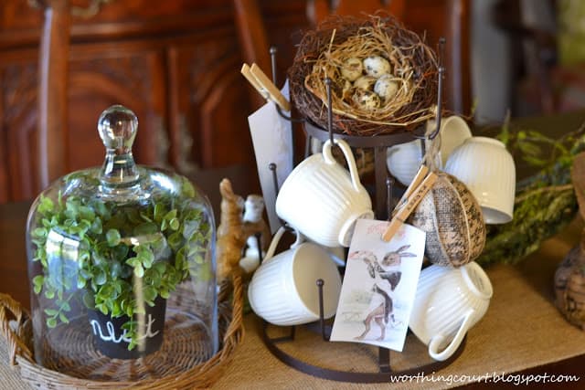 Easter centerpiece using burlap and natural elements via Worthing Court blog