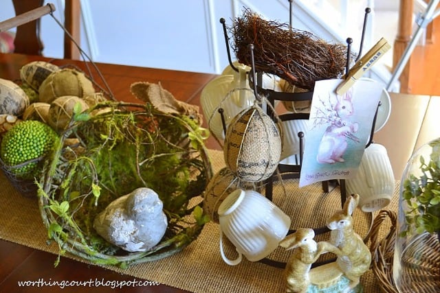 A faux bird nest in an Easter Centerpiece