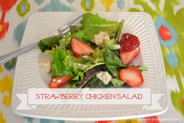 Strawberry Chicken Salad Recipe on a white plate.