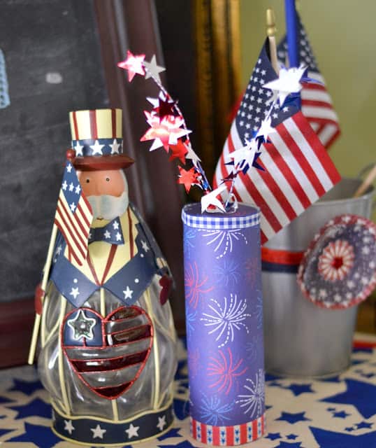 Bottles decorated for July 4th.