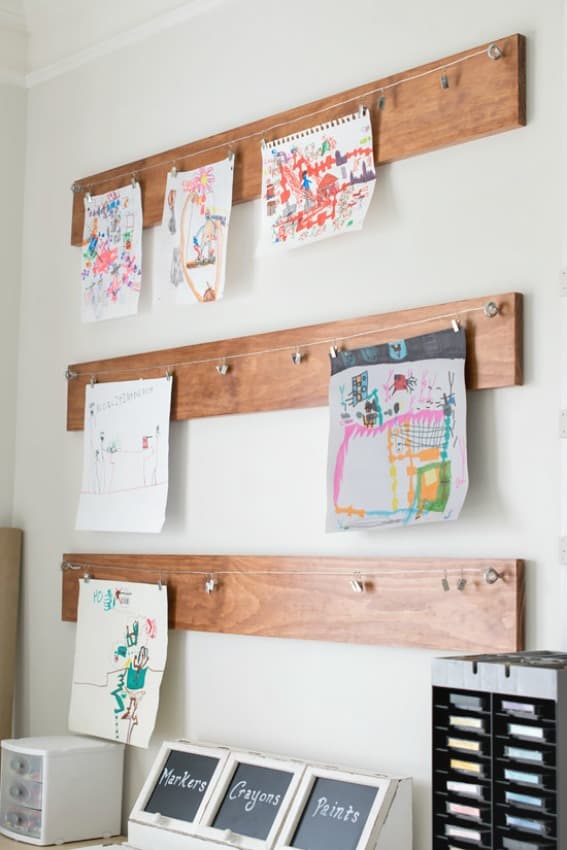 How To Create A Homework Area For Kids - attach wire and clips to a board for an artwork or homework display