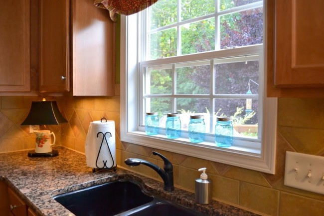 Mason jars in a kitchen window (1)