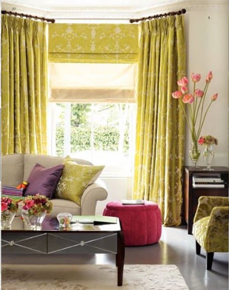 Worthing Court: Multiple layered window treatments create more of a cozy feel that one single layer