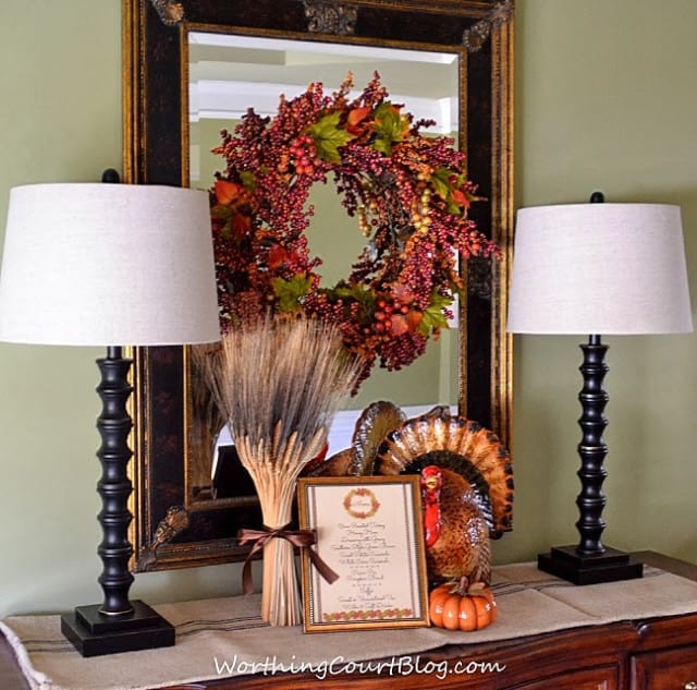 Worthing Court: A simple vignette for displaying a free menu printable for a Thanksgiving or Fall meal