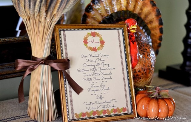 Worthing Court: Free menu printable for a Thanksgiving or Fall meal