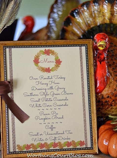 Worthing Court: Free printable menu for a Thanksgiving or Fall meal
