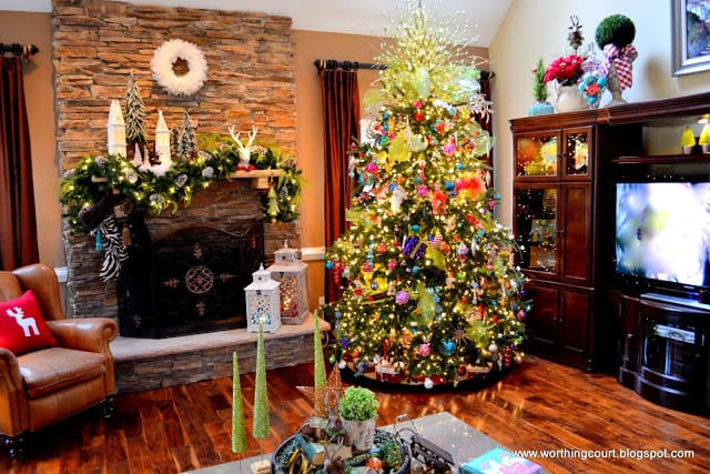 Worthing Court: Christmas tree and fireplace