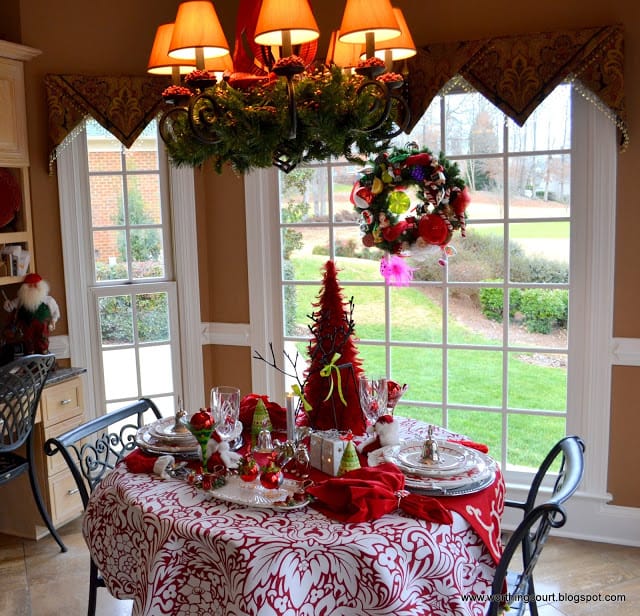 Worthing Court: Pretty red and white Christmas table setting