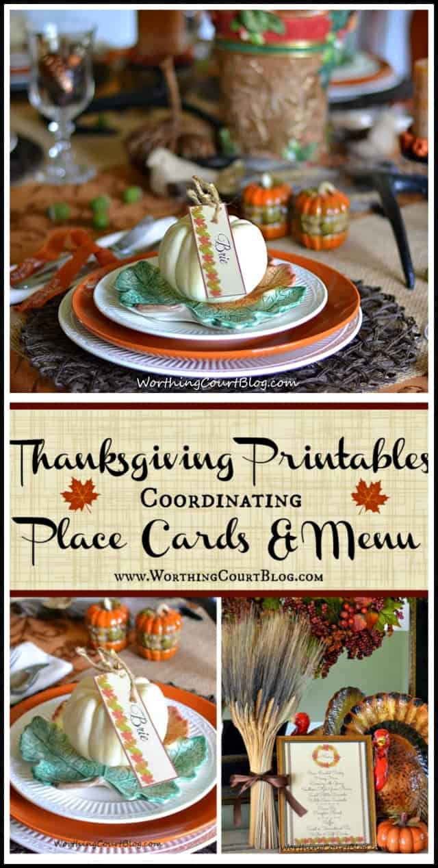 Free Coordinating Thanksgiving Place Cards and Menu Printables