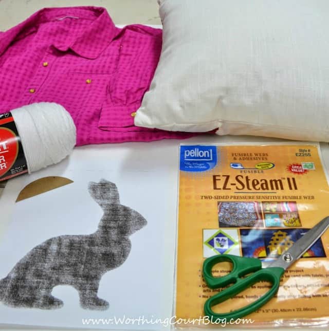Supplies needed to make a no-sew Easter bunny pillow :: WorthingCourtBlog.com