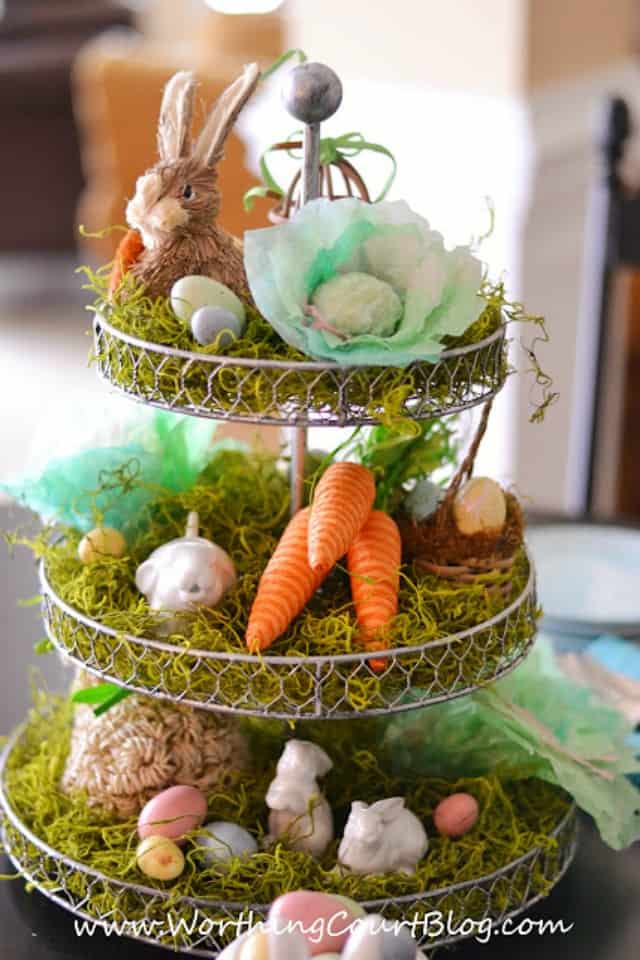 Easter centerpiece with diy cabbages made from coffee filters :: WorthingCourtBlog.com