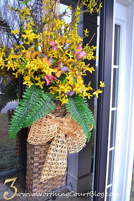 Spring Door Basket of yellow flowers.