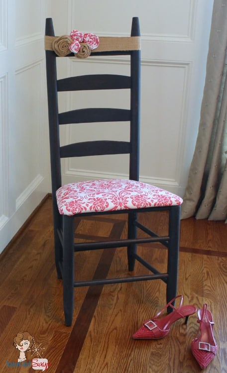 No-sew upholstered chair with fabric rosettes