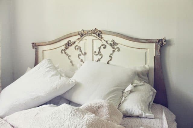 Crib headboard transformed into a shabby chic French beauty