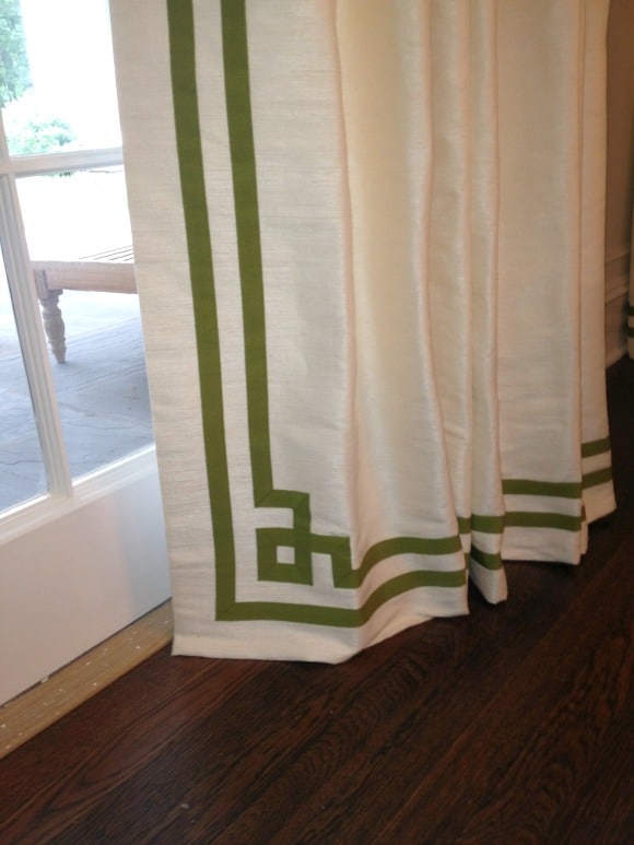 Use ribbon to create a classic Greek Key design that will never go out of style on drapery panels :: worthingcourtblog.com