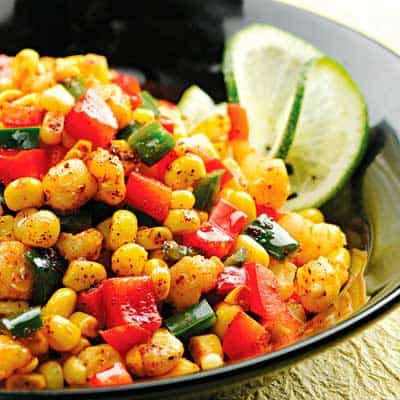  Southwestern Calico Corn on a plate with a lime.