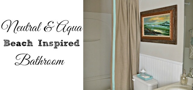 Neutral and Aqua Beach Inspired Small Bathroom Decorating :: worthingcourtblog.com