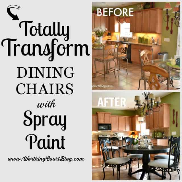 Totally transform kitchen chairs with spray paint! || WorthingCourtBlog.com