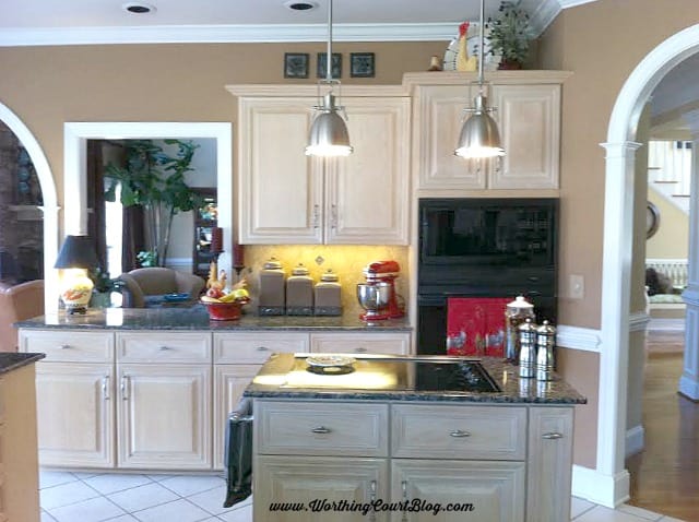 Tuscan look kitchen prior to remodeling. See the amazing after at WorthingCourtBlog.com