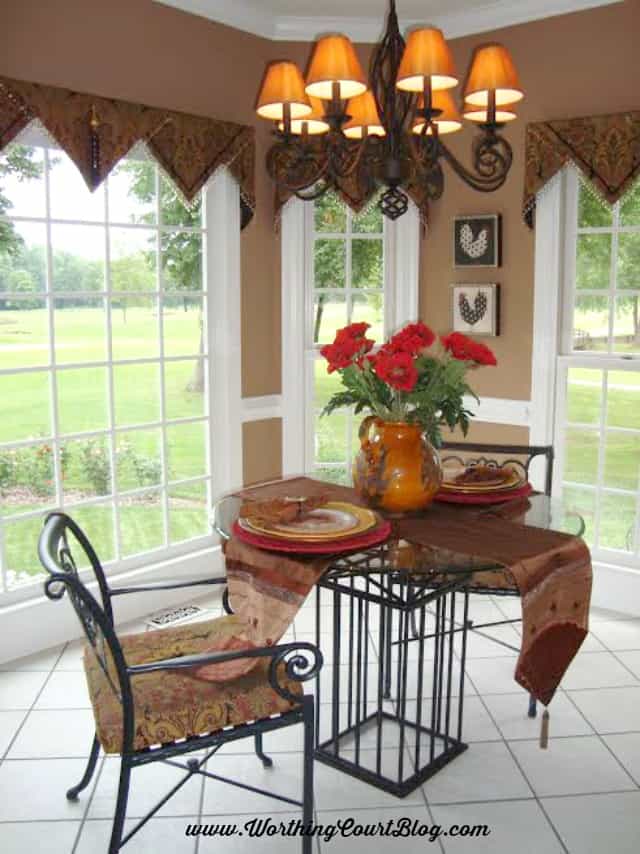 Tuscan look kitchen and breakfast area prior to the remodel. See the amazing after at WorthingCourtBlog.com