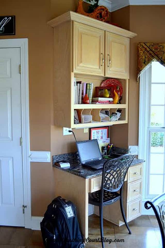 Tuscan style kitchen desk area prior to remodel. See the amazing after, including the new wine bar, at WorthingCourtBlog.com