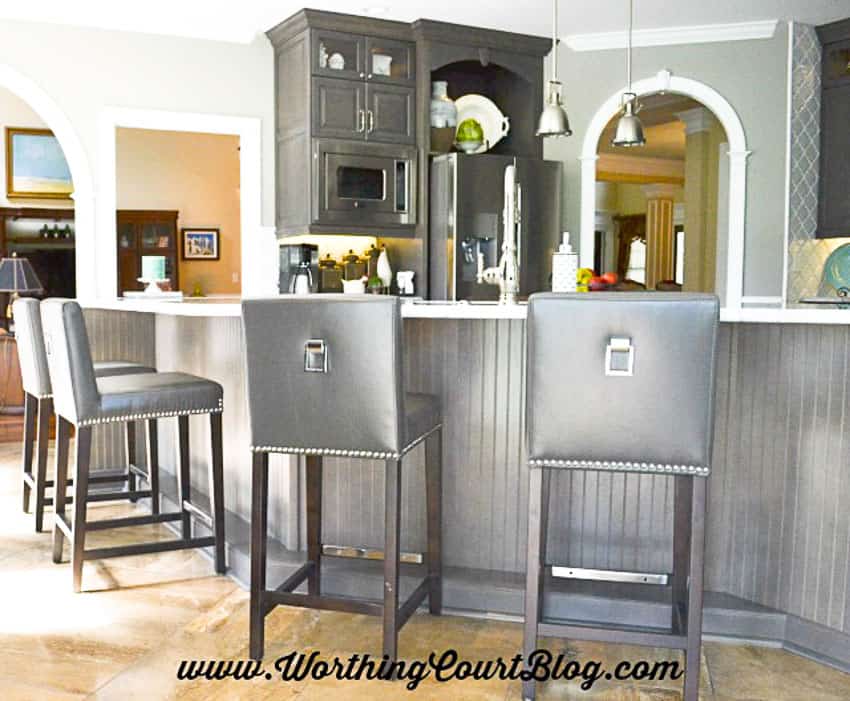 Kitchen island wrapped with beadboard || Worthing Court