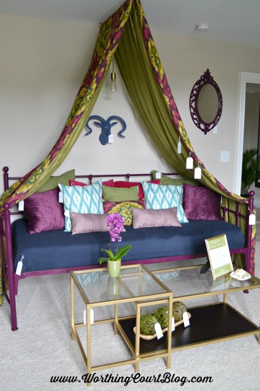 Canopy made with fabric above a daybed