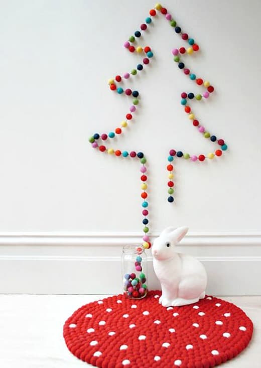 A diy Christmas tree using a pompom garland