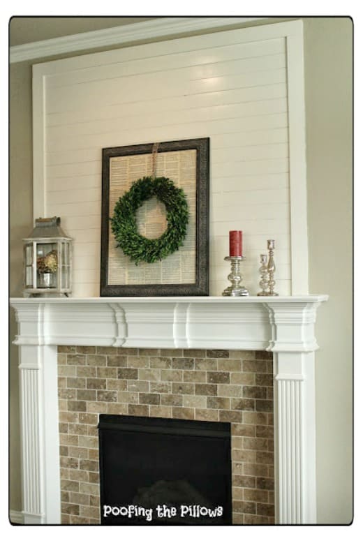 Adding faux shiplap planks above a mantel