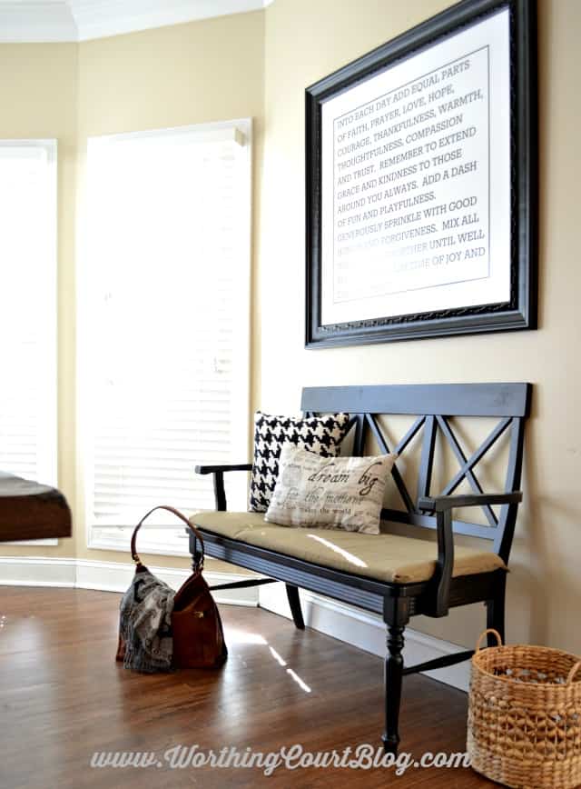 A bench in the kitchen and a free printable for the oversized art