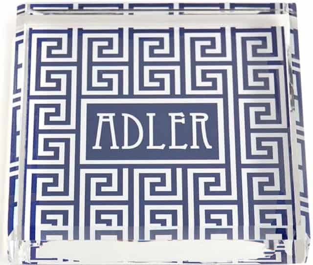 Jonathan Adler Monogrammed Greek Key Paper Weight.